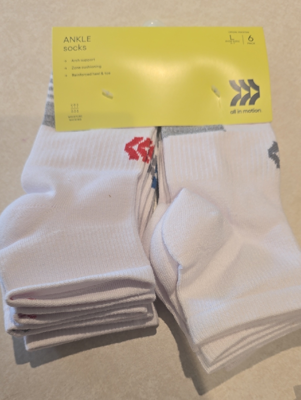 All in Motion Kids White Ankle Athletic Socks 6 pair Pack Size 3-7